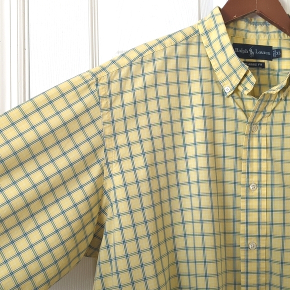 Ralph Lauren 90's Vintage Preppy Plaid Long Sleeve Button Down Shirt Yellow XL - Picture 6 of 12